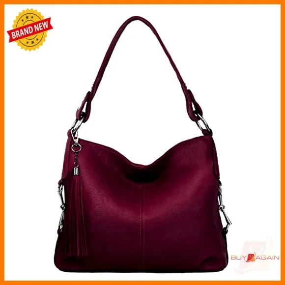Genuine Leather Hobo Shoulder Bag with Crossbody Strap, Travel Purse